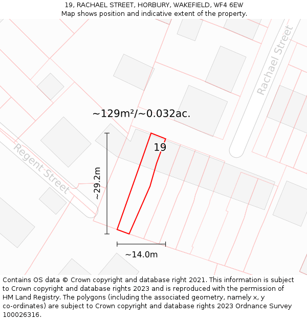 19, RACHAEL STREET, HORBURY, WAKEFIELD, WF4 6EW: Plot and title map