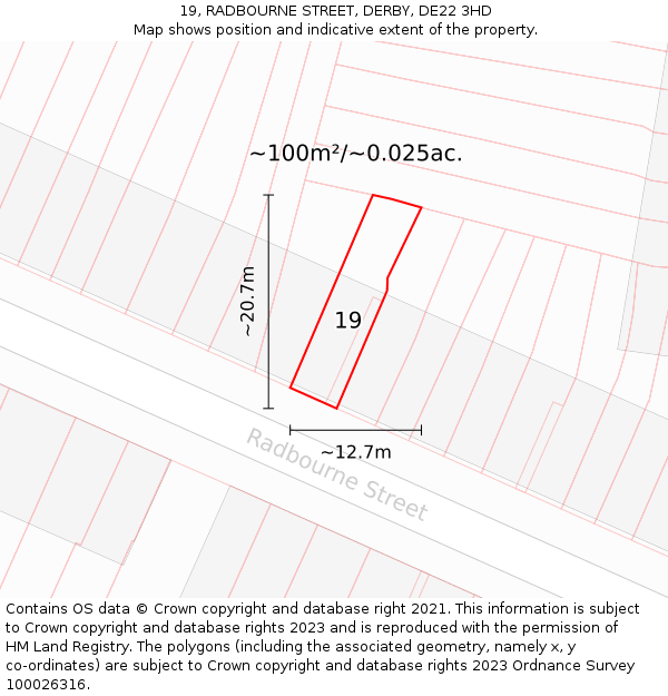 19, RADBOURNE STREET, DERBY, DE22 3HD: Plot and title map