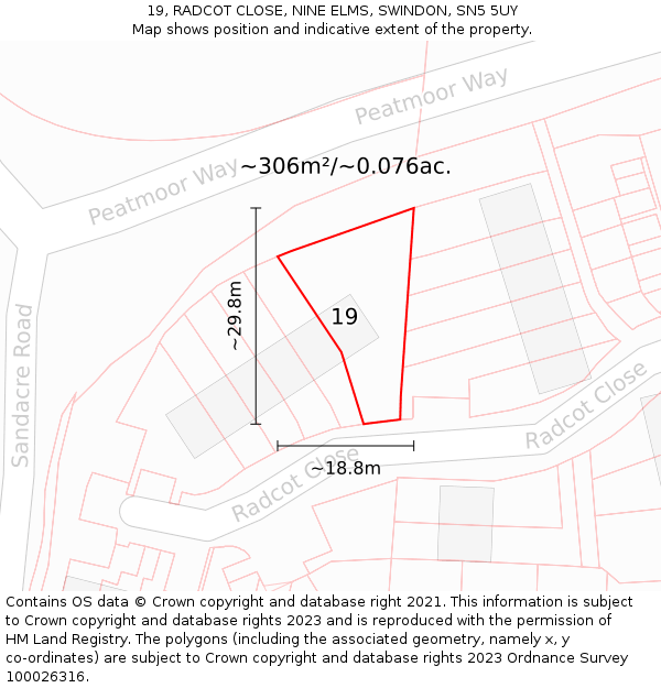19, RADCOT CLOSE, NINE ELMS, SWINDON, SN5 5UY: Plot and title map