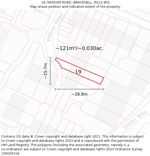 19, RADNOR ROAD, BRACKNELL, RG12 9FD: Plot and title map