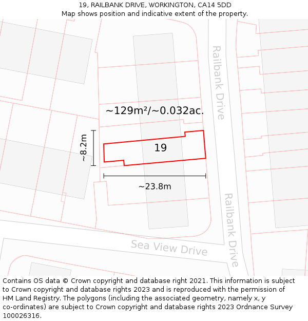 19, RAILBANK DRIVE, WORKINGTON, CA14 5DD: Plot and title map
