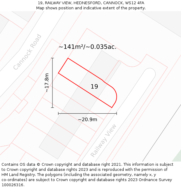 19, RAILWAY VIEW, HEDNESFORD, CANNOCK, WS12 4FA: Plot and title map