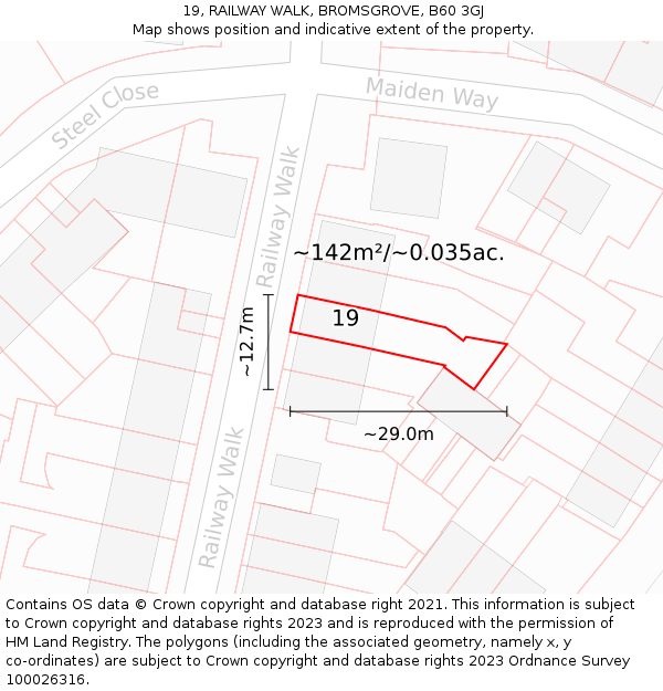 19, RAILWAY WALK, BROMSGROVE, B60 3GJ: Plot and title map