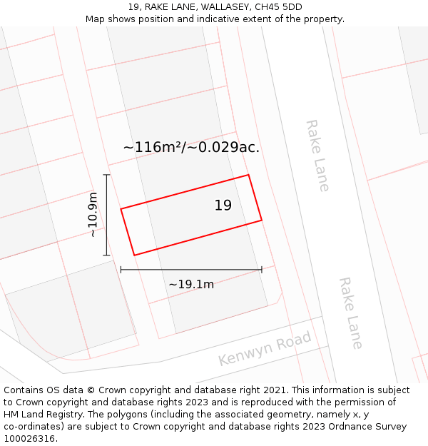 19, RAKE LANE, WALLASEY, CH45 5DD: Plot and title map