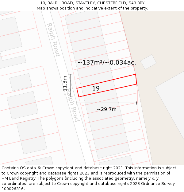 19, RALPH ROAD, STAVELEY, CHESTERFIELD, S43 3PY: Plot and title map