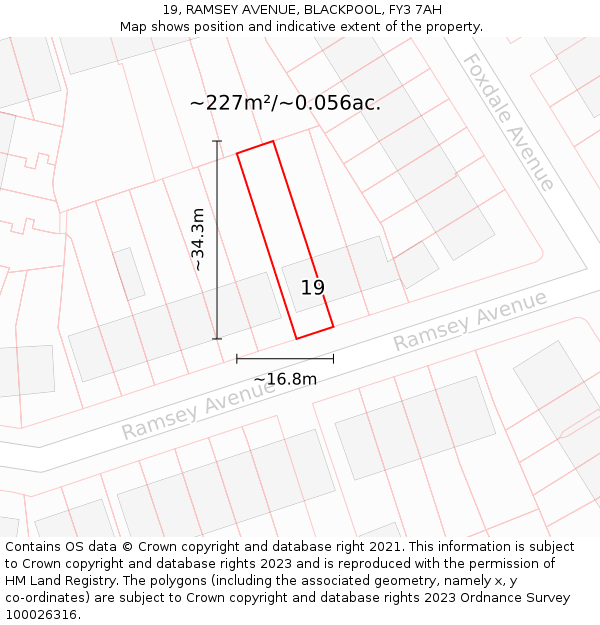 19, RAMSEY AVENUE, BLACKPOOL, FY3 7AH: Plot and title map
