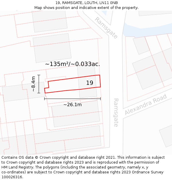 19, RAMSGATE, LOUTH, LN11 0NB: Plot and title map