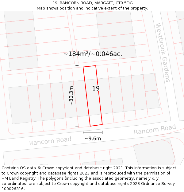 19, RANCORN ROAD, MARGATE, CT9 5DG: Plot and title map