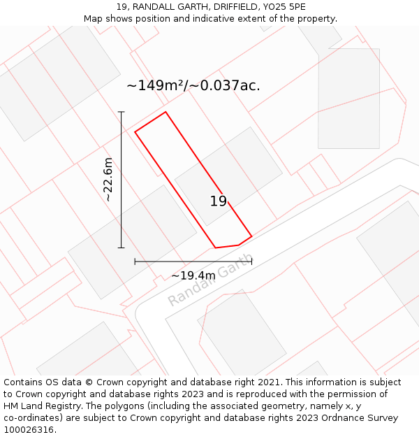 19, RANDALL GARTH, DRIFFIELD, YO25 5PE: Plot and title map