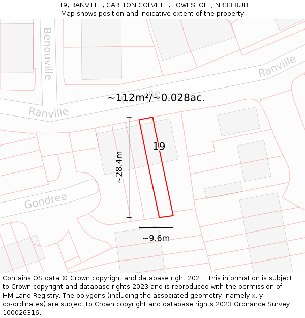 19, RANVILLE, CARLTON COLVILLE, LOWESTOFT, NR33 8UB: Plot and title map