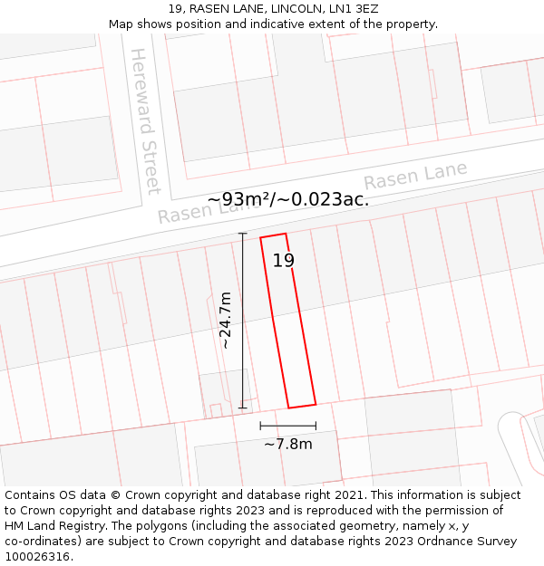 19, RASEN LANE, LINCOLN, LN1 3EZ: Plot and title map