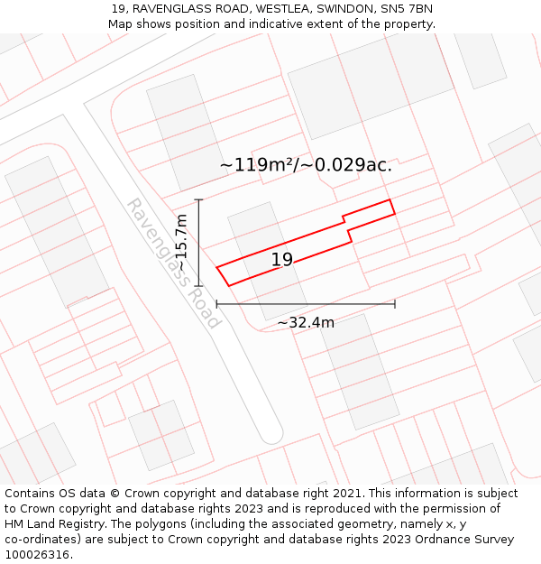 19, RAVENGLASS ROAD, WESTLEA, SWINDON, SN5 7BN: Plot and title map