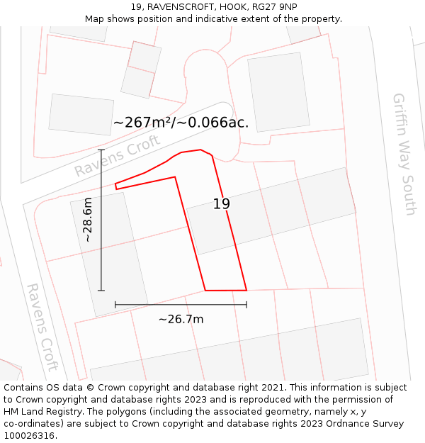 19, RAVENSCROFT, HOOK, RG27 9NP: Plot and title map