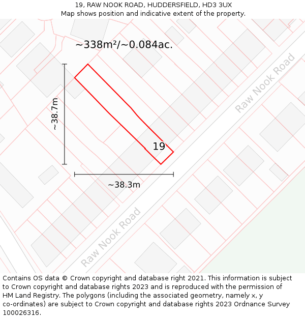 19, RAW NOOK ROAD, HUDDERSFIELD, HD3 3UX: Plot and title map