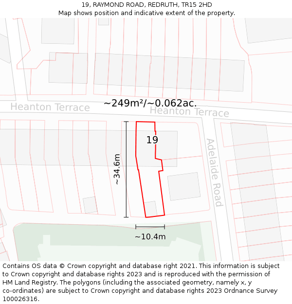 19, RAYMOND ROAD, REDRUTH, TR15 2HD: Plot and title map
