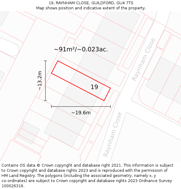 19, RAYNHAM CLOSE, GUILDFORD, GU4 7TS: Plot and title map