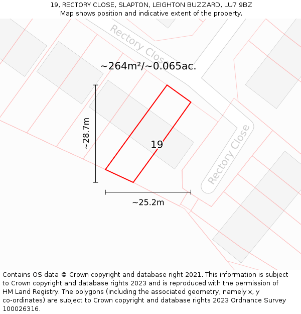 19, RECTORY CLOSE, SLAPTON, LEIGHTON BUZZARD, LU7 9BZ: Plot and title map