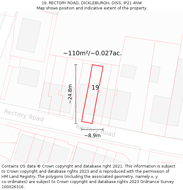 19, RECTORY ROAD, DICKLEBURGH, DISS, IP21 4NW: Plot and title map
