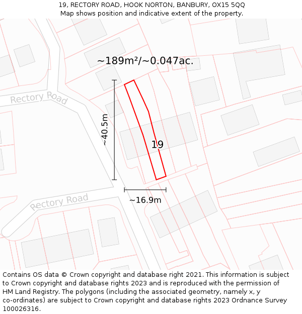 19, RECTORY ROAD, HOOK NORTON, BANBURY, OX15 5QQ: Plot and title map