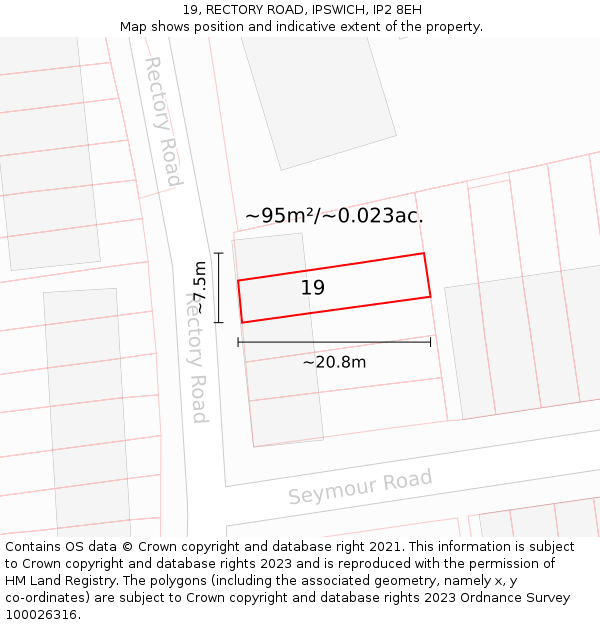 19, RECTORY ROAD, IPSWICH, IP2 8EH: Plot and title map