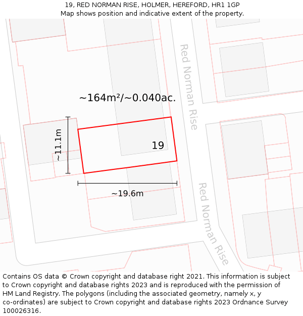 19, RED NORMAN RISE, HOLMER, HEREFORD, HR1 1GP: Plot and title map