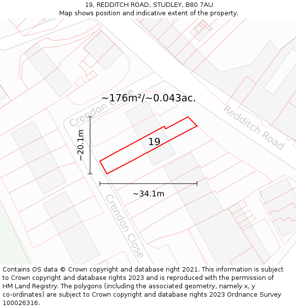 19, REDDITCH ROAD, STUDLEY, B80 7AU: Plot and title map