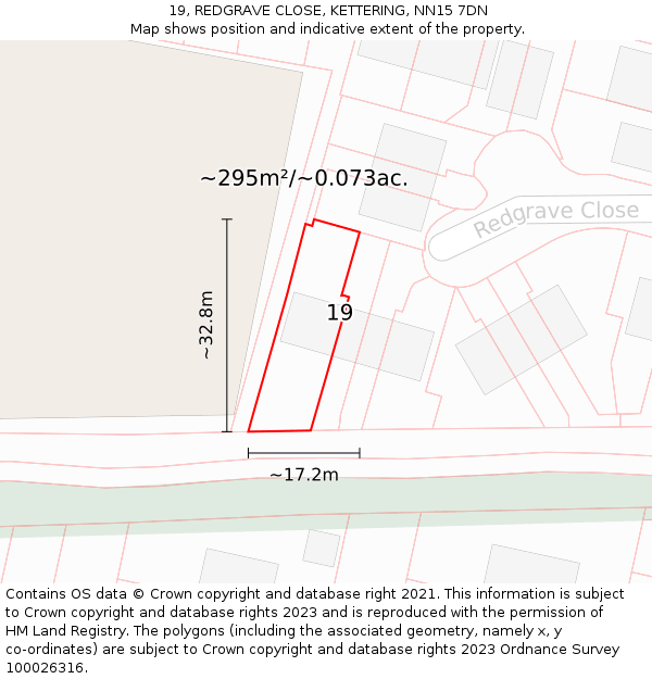 19, REDGRAVE CLOSE, KETTERING, NN15 7DN: Plot and title map
