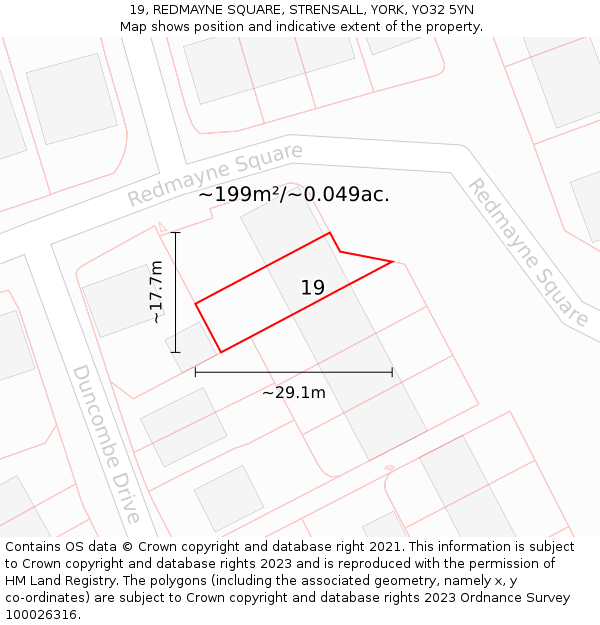 19, REDMAYNE SQUARE, STRENSALL, YORK, YO32 5YN: Plot and title map