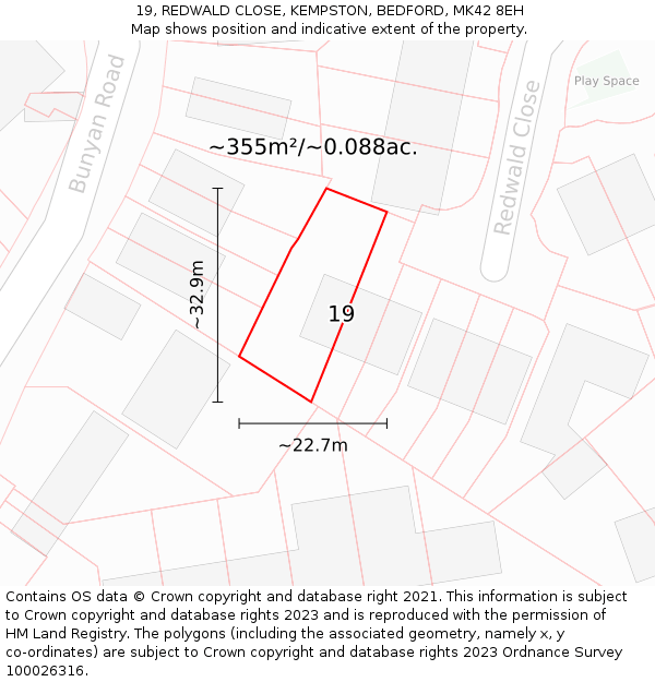 19, REDWALD CLOSE, KEMPSTON, BEDFORD, MK42 8EH: Plot and title map