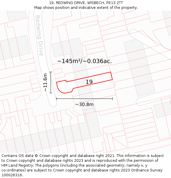 19, REDWING DRIVE, WISBECH, PE13 2TT: Plot and title map