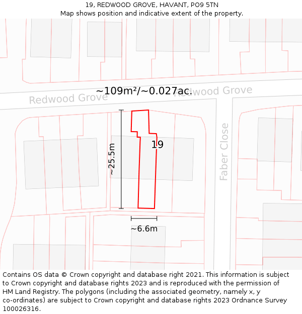19, REDWOOD GROVE, HAVANT, PO9 5TN: Plot and title map
