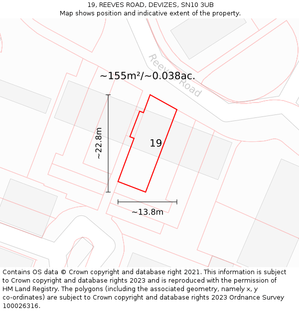19, REEVES ROAD, DEVIZES, SN10 3UB: Plot and title map