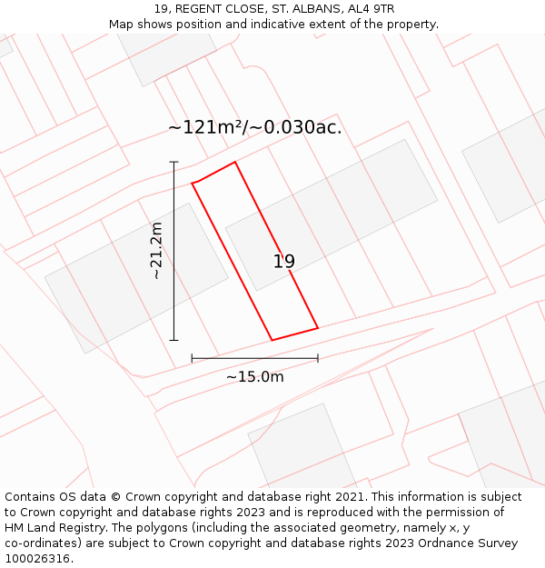 19, REGENT CLOSE, ST. ALBANS, AL4 9TR: Plot and title map