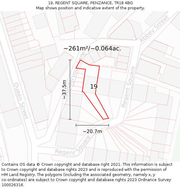 19, REGENT SQUARE, PENZANCE, TR18 4BG: Plot and title map