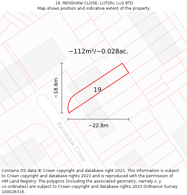 19, RENSHAW CLOSE, LUTON, LU2 8TD: Plot and title map