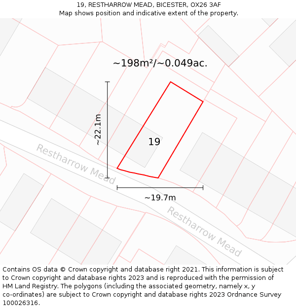 19, RESTHARROW MEAD, BICESTER, OX26 3AF: Plot and title map
