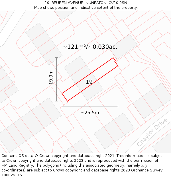 19, REUBEN AVENUE, NUNEATON, CV10 9SN: Plot and title map