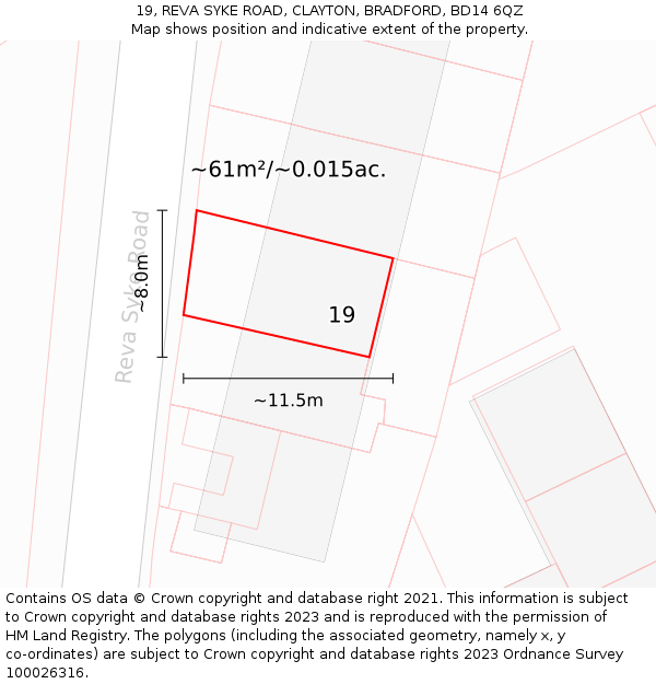 19, REVA SYKE ROAD, CLAYTON, BRADFORD, BD14 6QZ: Plot and title map