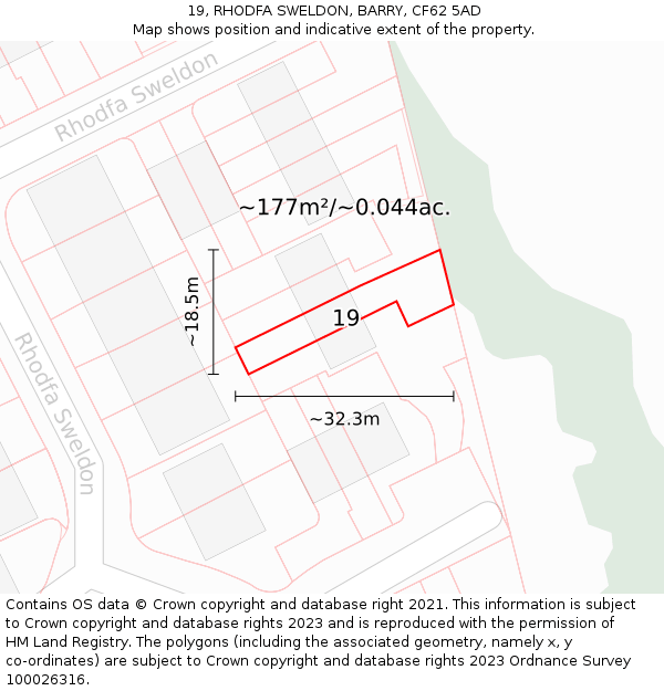 19, RHODFA SWELDON, BARRY, CF62 5AD: Plot and title map