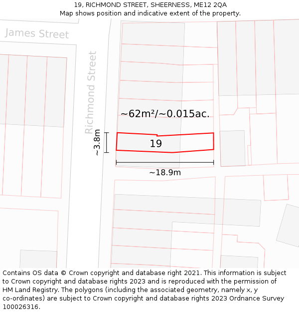 19, RICHMOND STREET, SHEERNESS, ME12 2QA: Plot and title map