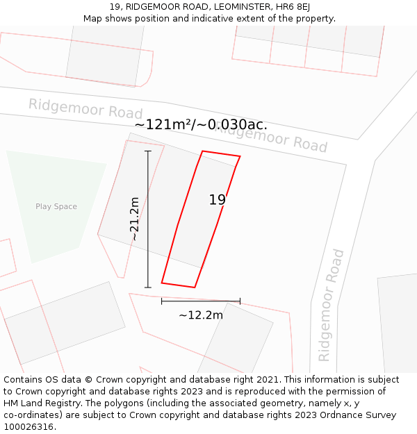 19, RIDGEMOOR ROAD, LEOMINSTER, HR6 8EJ: Plot and title map