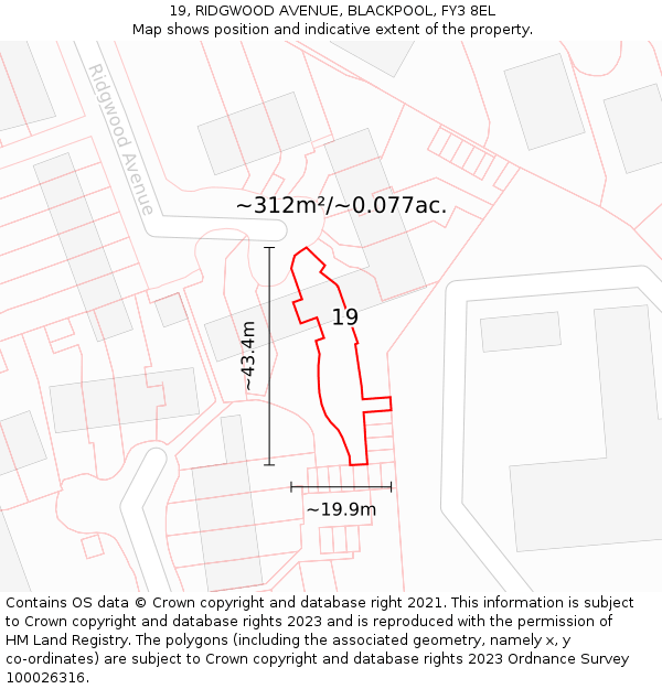 19, RIDGWOOD AVENUE, BLACKPOOL, FY3 8EL: Plot and title map