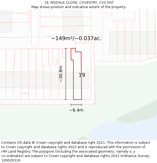 19, RIGDALE CLOSE, COVENTRY, CV2 5NT: Plot and title map