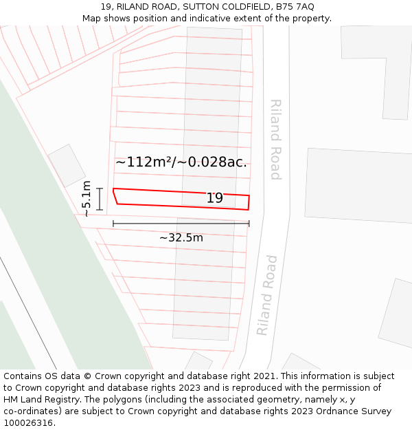 19, RILAND ROAD, SUTTON COLDFIELD, B75 7AQ: Plot and title map