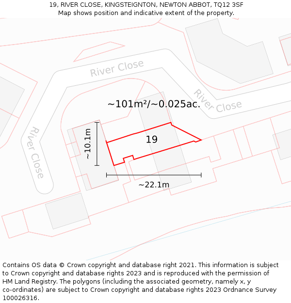 19, RIVER CLOSE, KINGSTEIGNTON, NEWTON ABBOT, TQ12 3SF: Plot and title map