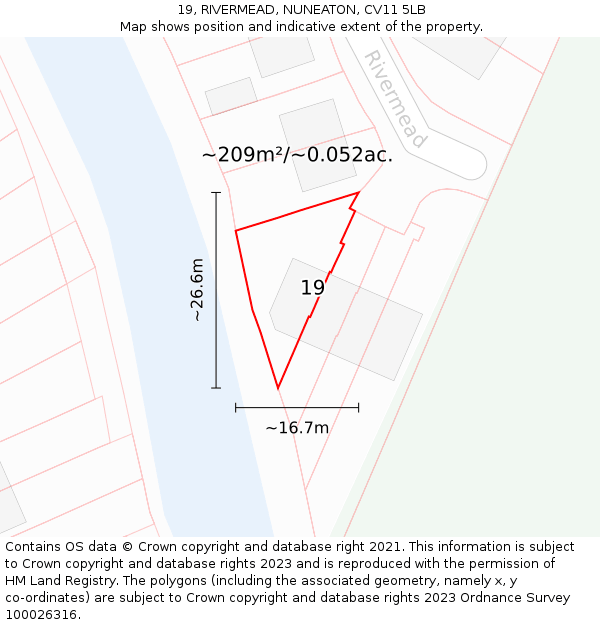 19, RIVERMEAD, NUNEATON, CV11 5LB: Plot and title map