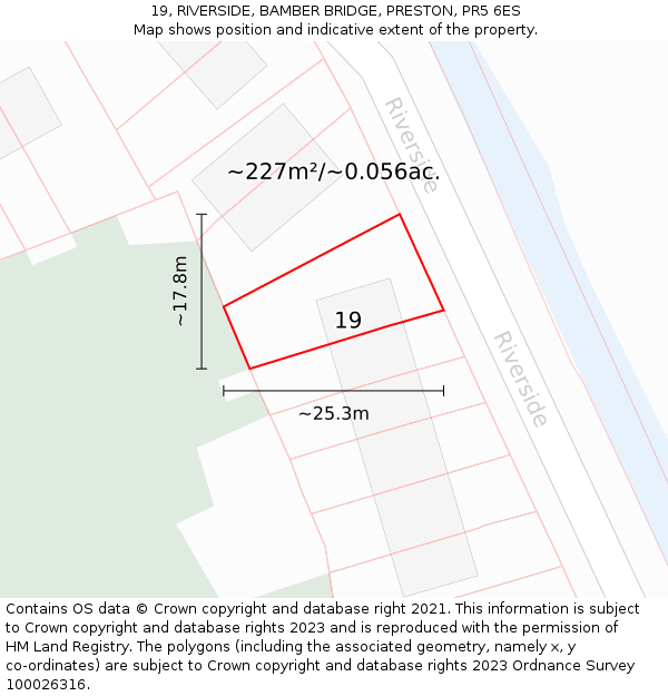 19, RIVERSIDE, BAMBER BRIDGE, PRESTON, PR5 6ES: Plot and title map