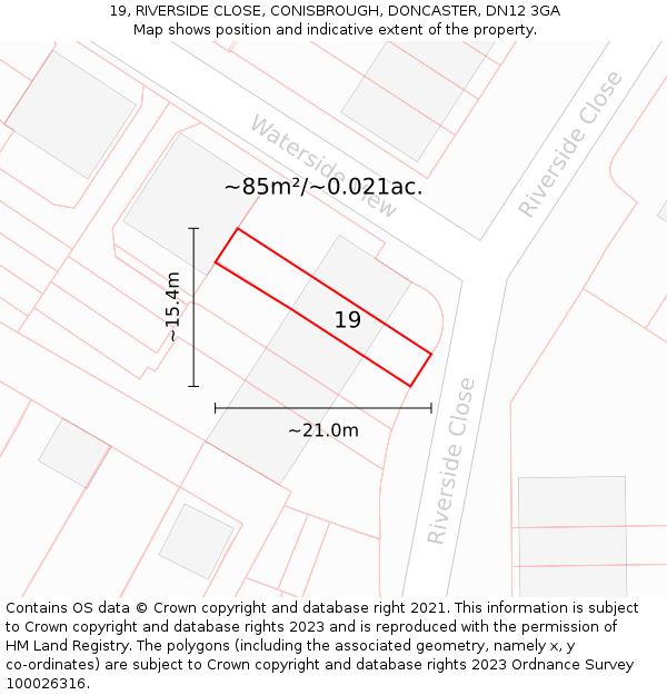19, RIVERSIDE CLOSE, CONISBROUGH, DONCASTER, DN12 3GA: Plot and title map