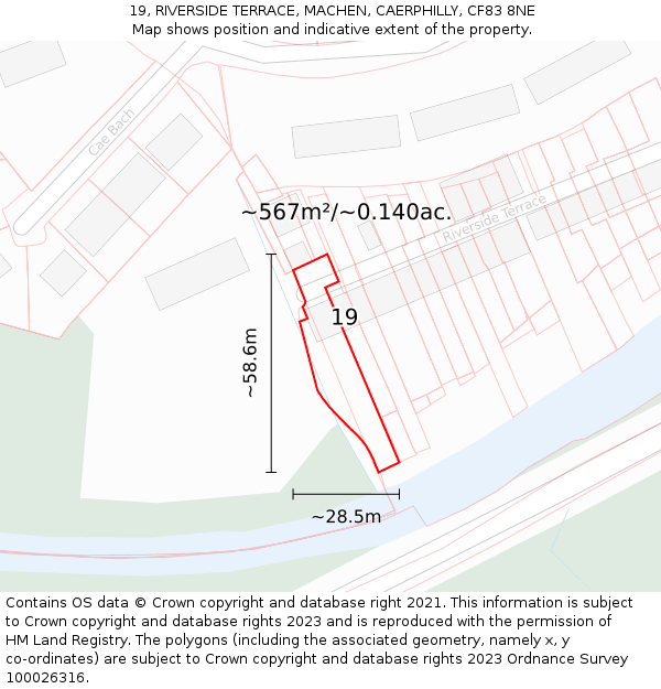 19, RIVERSIDE TERRACE, MACHEN, CAERPHILLY, CF83 8NE: Plot and title map