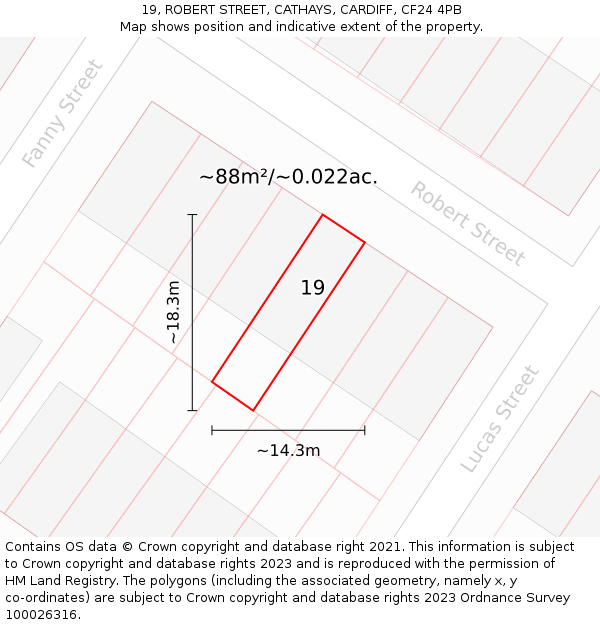 19, ROBERT STREET, CATHAYS, CARDIFF, CF24 4PB: Plot and title map